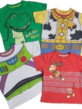 Disney Pixar Toy Story Boys Graphic Tee Shirt Lot Woody Buzz Rex Slinky Size 6 7